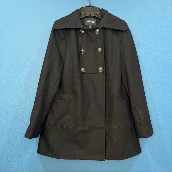 Apt. 9 Jackets & Blazers - Apt 9 Recycled Wool Blend Black Pea Coat Button Snap Closure Women Size Medium